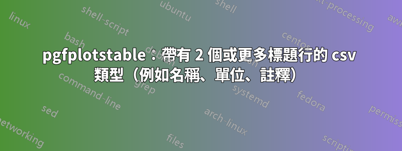 pgfplotstable：帶有 2 個或更多標題行的 csv 類型（例如名稱、單位、註釋）