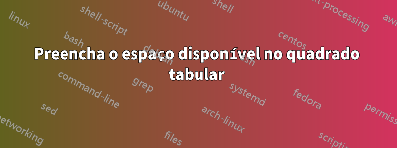 Preencha o espaço disponível no quadrado tabular