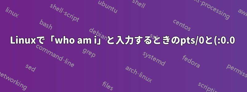 Linuxで「who am i」と入力するときのpts/0と(:0.0)とは何ですか?