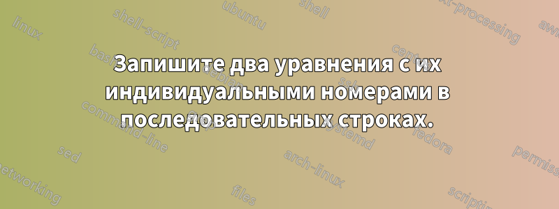 Запишите два уравнения с их индивидуальными номерами в последовательных строках.