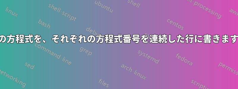 2つの方程式を、それぞれの方程式番号を連続した行に書きます。