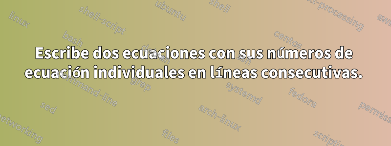 Escribe dos ecuaciones con sus números de ecuación individuales en líneas consecutivas.