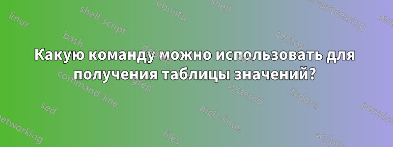 Какую команду можно использовать для получения таблицы значений?