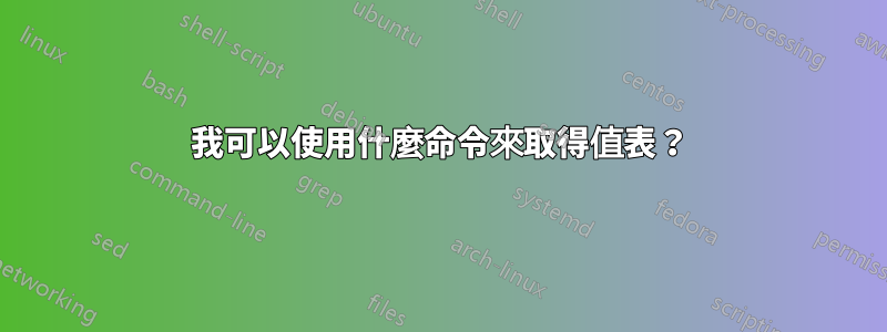 我可以使用什麼命令來取得值表？