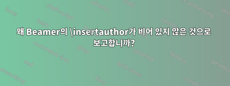 왜 Beamer의 \insertauthor가 비어 있지 않은 것으로 보고합니까?