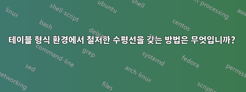 테이블 형식 환경에서 철저한 수평선을 갖는 방법은 무엇입니까?