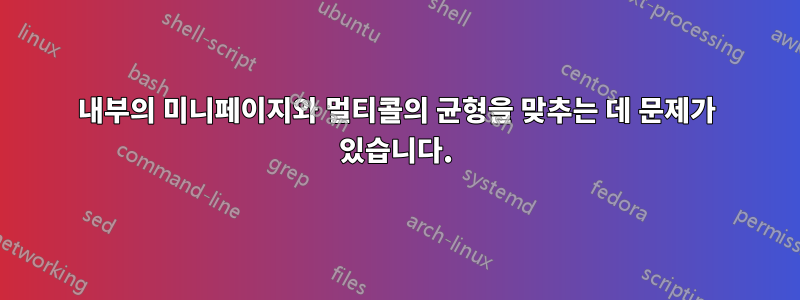 내부의 미니페이지와 멀티콜의 균형을 맞추는 데 문제가 있습니다.