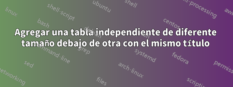 Agregar una tabla independiente de diferente tamaño debajo de otra con el mismo título