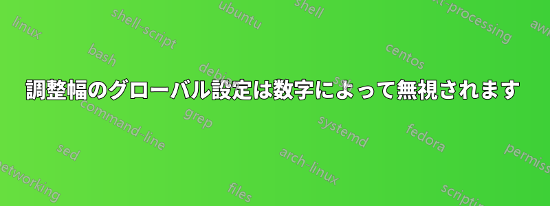 調整幅のグローバル設定は数字によって無視されます