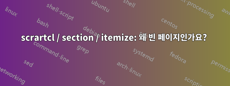 scrartcl / section / itemize: 왜 빈 페이지인가요?