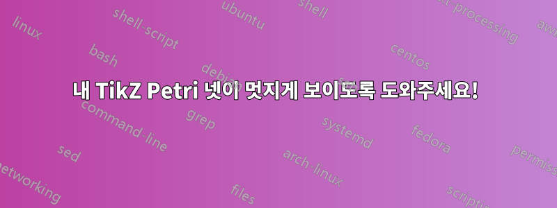 내 TikZ Petri 넷이 멋지게 보이도록 도와주세요!