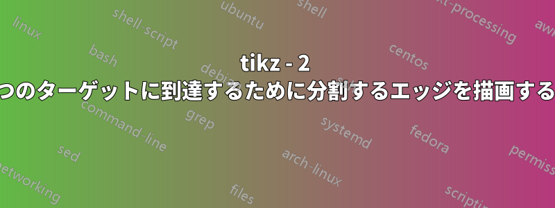 tikz - 2 つのターゲットに到達するために分割するエッジを描画する 