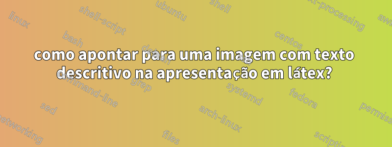 como apontar para uma imagem com texto descritivo na apresentação em látex?