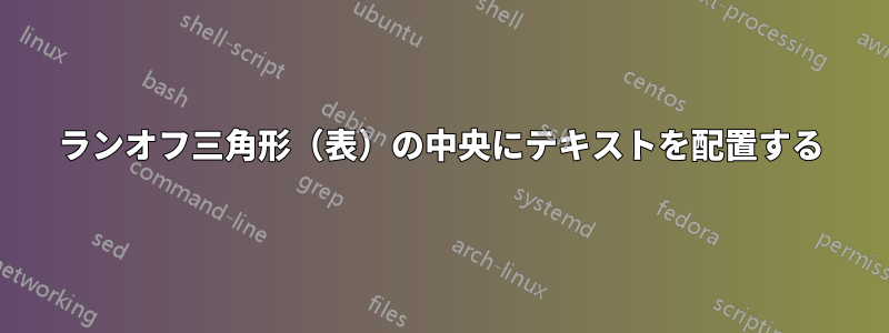 ランオフ三角形（表）の中央にテキストを配置する