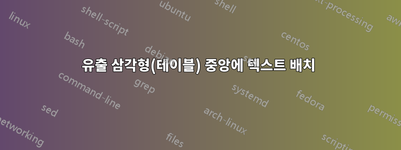 유출 삼각형(테이블) 중앙에 텍스트 배치