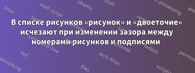 В списке рисунков «рисунок» и «двоеточие» исчезают при изменении зазора между номерами рисунков и подписями 