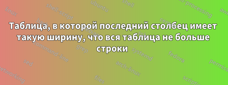 Таблица, в которой последний столбец имеет такую ​​ширину, что вся таблица не больше строки 