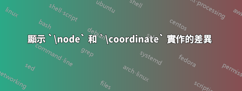 顯示 `\node` 和 `\coordinate` 實作的差異