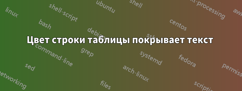 Цвет строки таблицы покрывает текст