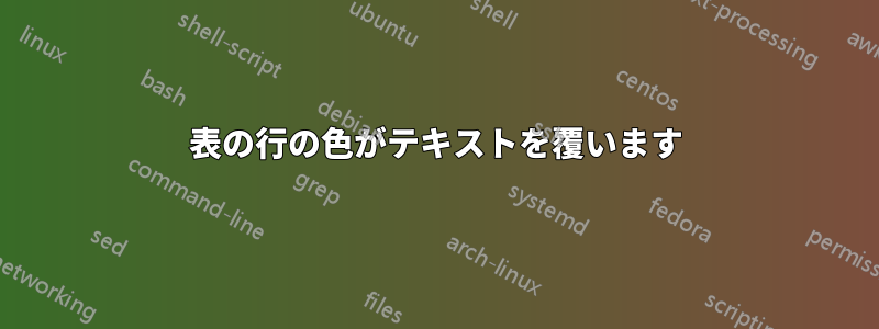 表の行の色がテキストを覆います
