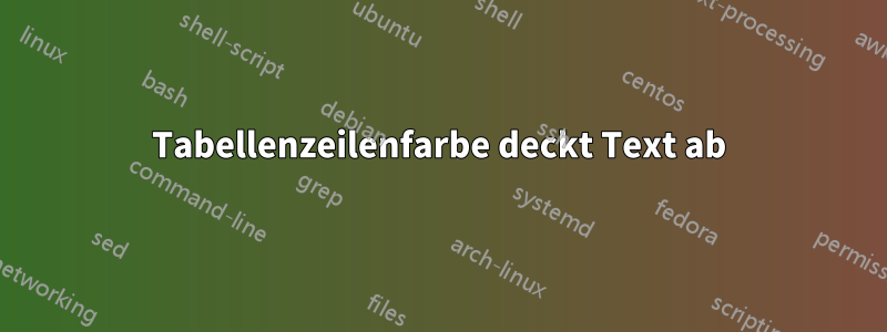 Tabellenzeilenfarbe deckt Text ab