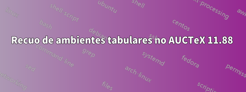 Recuo de ambientes tabulares no AUCTeX 11.88