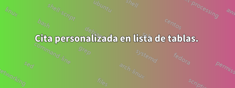 Cita personalizada en lista de tablas.