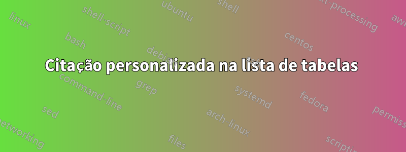 Citação personalizada na lista de tabelas