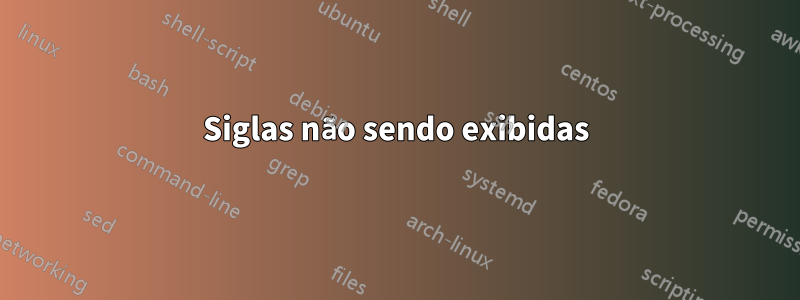 Siglas não sendo exibidas