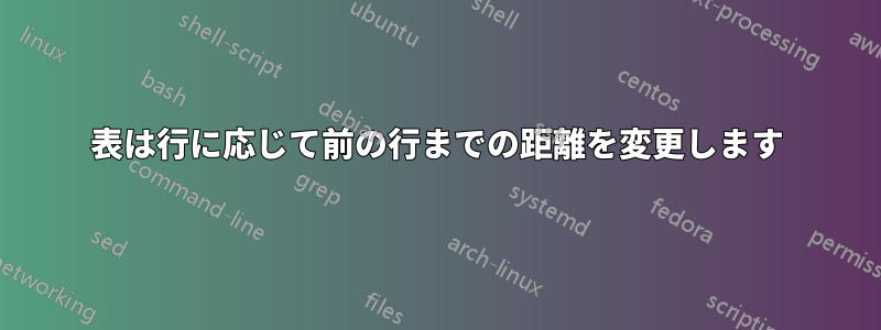 表は行に応じて前の行までの距離を変更します