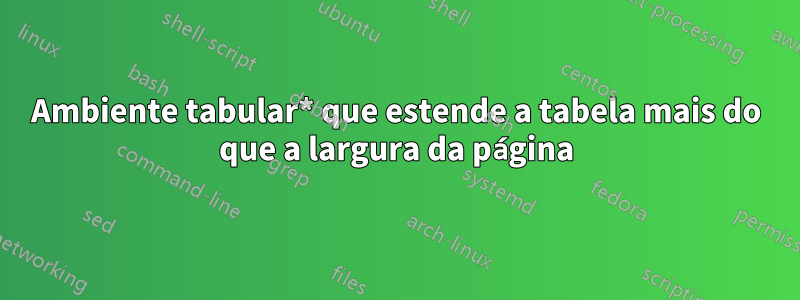 Ambiente tabular* que estende a tabela mais do que a largura da página
