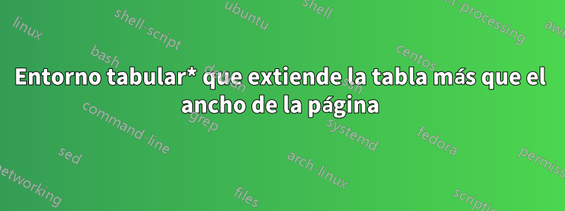 Entorno tabular* que extiende la tabla más que el ancho de la página