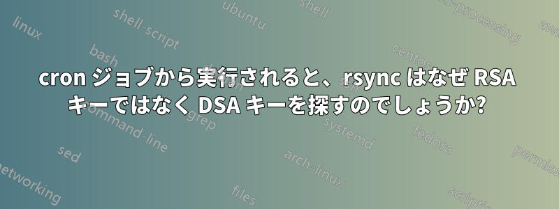 cron ジョブから実行されると、rsync はなぜ RSA キーではなく DSA キーを探すのでしょうか?