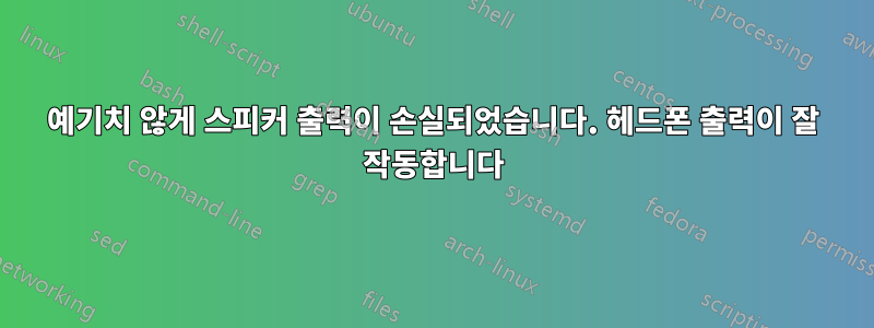 예기치 않게 스피커 출력이 손실되었습니다. 헤드폰 출력이 잘 작동합니다