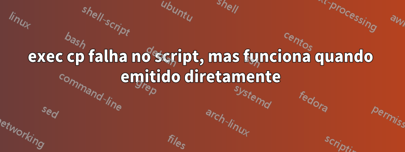 exec cp falha no script, mas funciona quando emitido diretamente
