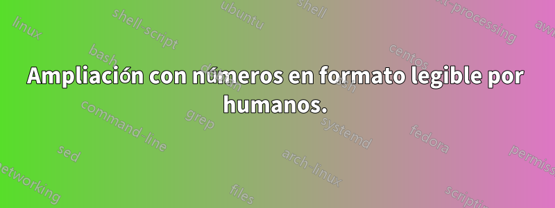 Ampliación con números en formato legible por humanos.