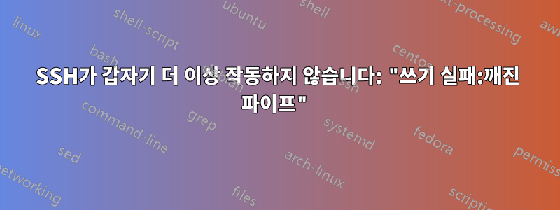 SSH가 갑자기 더 이상 작동하지 않습니다: "쓰기 실패:깨진 파이프"