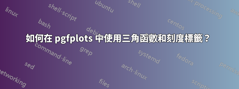 如何在 pgfplots 中使用三角函數和刻度標籤？