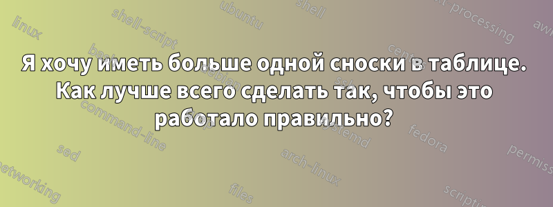 Я хочу иметь больше одной сноски в таблице. Как лучше всего сделать так, чтобы это работало правильно?