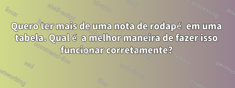 Quero ter mais de uma nota de rodapé em uma tabela. Qual é a melhor maneira de fazer isso funcionar corretamente?