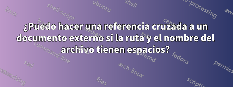 ¿Puedo hacer una referencia cruzada a un documento externo si la ruta y el nombre del archivo tienen espacios?