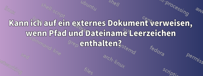 Kann ich auf ein externes Dokument verweisen, wenn Pfad und Dateiname Leerzeichen enthalten?