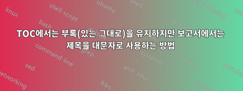 TOC에서는 부록(있는 그대로)을 유지하지만 보고서에서는 제목을 대문자로 사용하는 방법