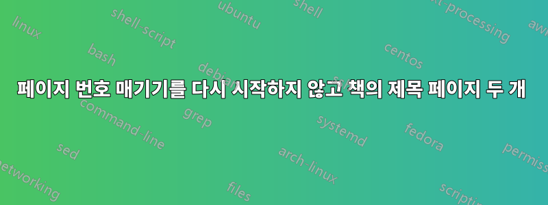 페이지 번호 매기기를 다시 시작하지 않고 책의 제목 페이지 두 개