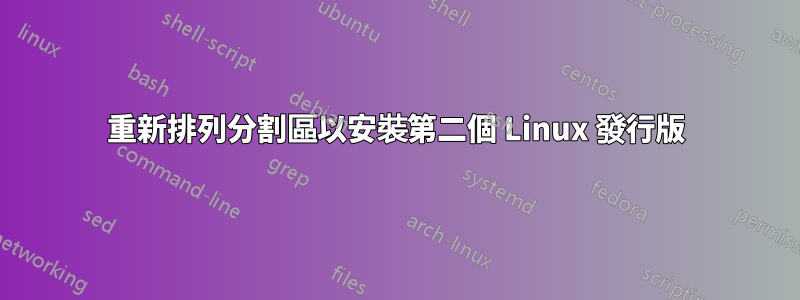 重新排列分割區以安裝第二個 Linux 發行版