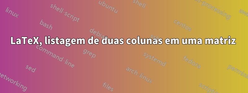 LaTeX, listagem de duas colunas em uma matriz