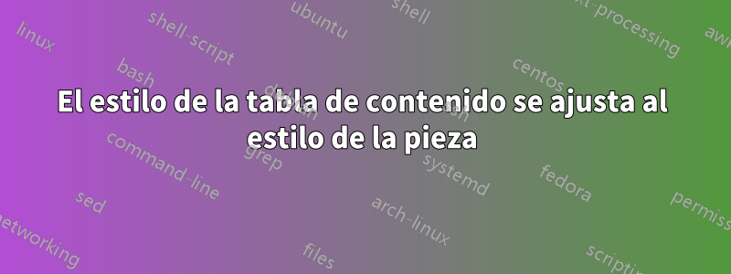 El estilo de la tabla de contenido se ajusta al estilo de la pieza