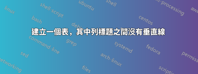 建立一個表，其中列標題之間沒有垂直線