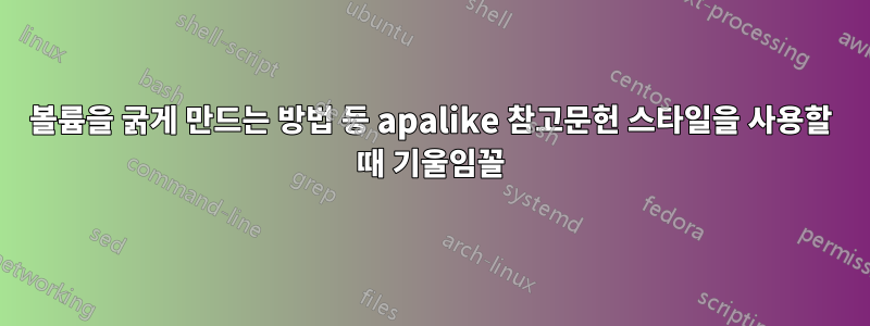 볼륨을 굵게 만드는 방법 등 apalike 참고문헌 스타일을 사용할 때 기울임꼴