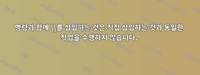 명령과 함께 \\를 삽입하는 것은 직접 삽입하는 것과 동일한 작업을 수행하지 않습니다.